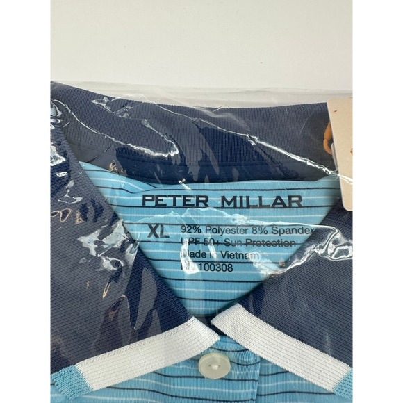 Peter Millar Mens XL US Open Pinehurst Golf Polo Shirt Blue Stripe Performance - Picture 3 of 4